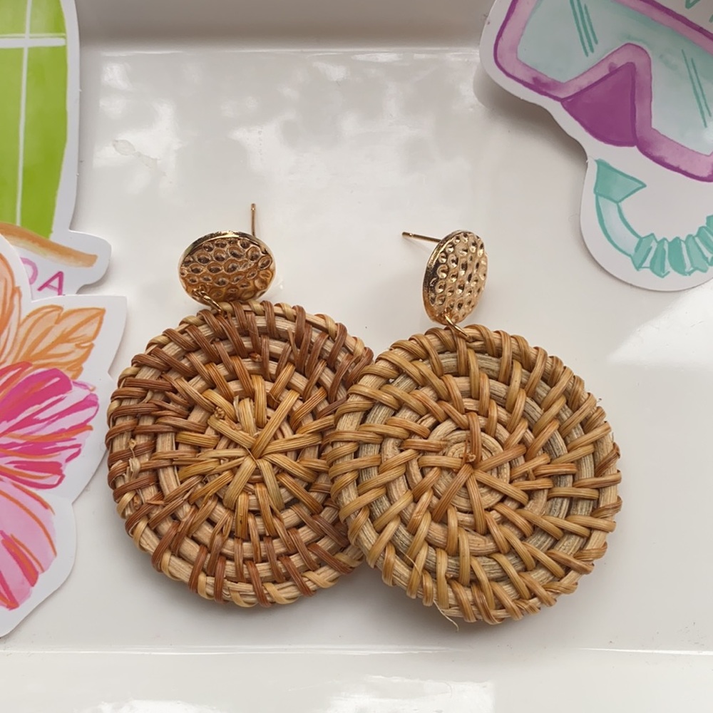 Wicker Woven Circle Drop Earring - Picture 1 of 5